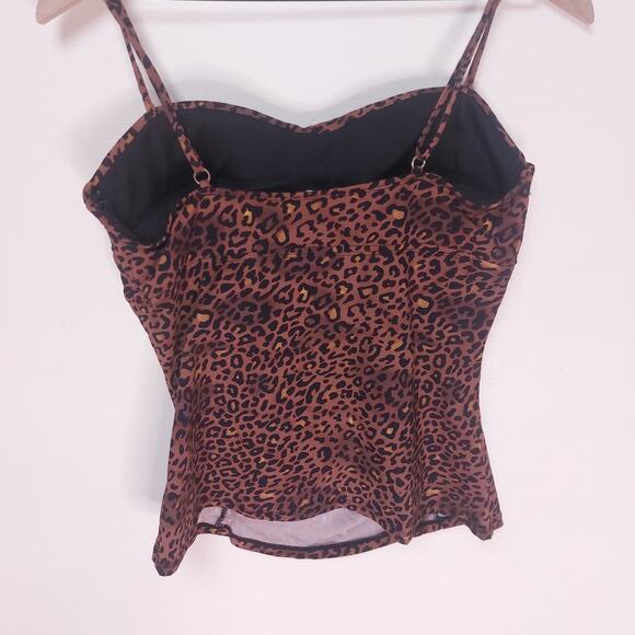 Assets by Spanx Brown Leopard Animal Print Twist Bandeau Tankini Top Large - Picture 5 of 7